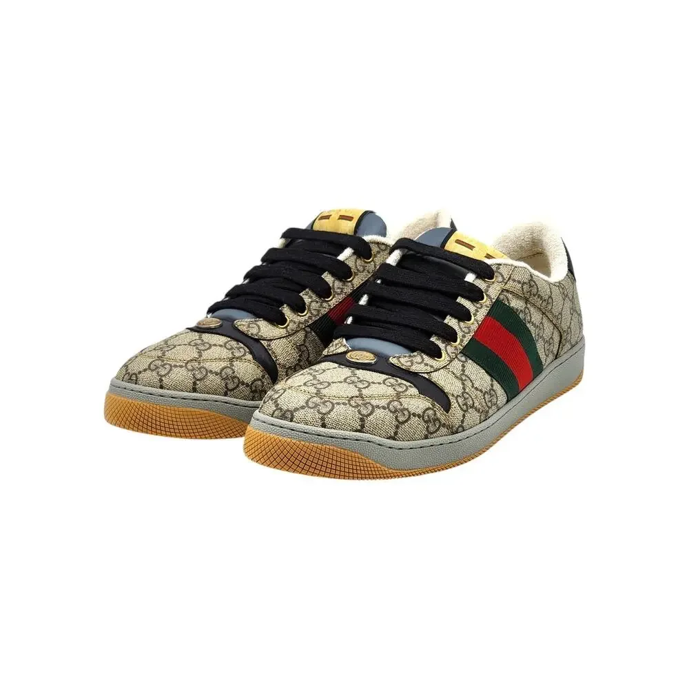 Gucci Screener GG Supreme Web Low Top Sneakers Beige Ebony US 12 EU 45 - NWB